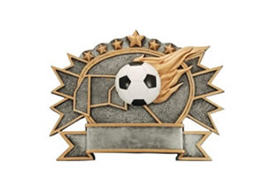 SOCCER FUTBOL THREE DIMENSIONAL TROPHY RESIN AWARD 6 1/4 TALL M~RF6013 ^